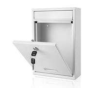 PNAJFUEL Letter Box 32 X 21.5 X 8.5Cm Post Box Wall Mounted Steel Mail Box Parcel Delivery Box Lockable Letter Weatherproof Post Box with 2 Keys/White