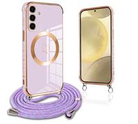 Pnakqil Mobile Phone Chain for Samsung Galaxy S24 Plus, Case with Strap, Compatible with MagSafe, Mobile Phone Case, Ultra Thin Silicone Magnetic with Heart Love Pattern, Protective Case with Around