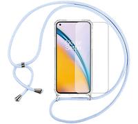 Pnakqil Necklace Cord Case for OnePlus Nord 2 5G 6.43 Inches with 1 x Tempered Glass Screen Protector, Adjustable Lanyard Transparent Silicone Case Compatible with OnePlus Nord2 5G, Mauve