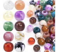 Pndeyo 100pcs Round Acrylic Beads, Large Hole Hair Beads, Mixed Color
