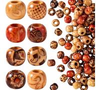 Pndeyo 100pcs Round Vintage Wooden Spacer Beads with Large Hole, 10mm