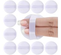 Pndeyo 10pcs Mini Powder Puff with Strap, Small Soft Velour Face Makeup Puff, Round Powder Puff Beauty Tools Blender Sponge for Foundation Loose Powder- White