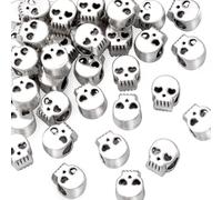 Pndeyo 20pcs 0.55 inch skull beads for jewelry making, alloy macroporous skeleton spacer beads, Halloween skull mini charms accessories, for bracelet