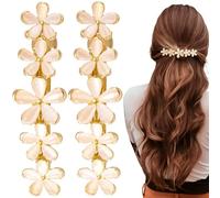 Pndeyo 2pcs Flower Opal Hair Clip for Women, Sparkly French Hair Barrettes, Floral Wedding Decorative Hair Pin Accessories for Long Short Thick Thin Curly Wavy Straight Hair- Gold