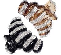 Pndeyo 2pcs Large Rhinestone Claw Clips for Women, Non-Slip Classic Hair Claw, Glitter Crystal Hair Barrettes Accessories for Thick Thin Long Short Curly Straight Hair- Black & Brown