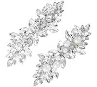 Pndeyo 2pcs Rhinestone Hair Clips for Women, Non-Slip French Flower Bridal Hair Barrettes, Sparkle Crystal Pearl Hair Accessories for Wedding Party Prom Pageant- Silver