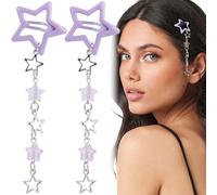 Pndeyo 2pcs Star Tassels Hair Clips for Women, Non-Slip 2000s Y2k Snap Hair Barrettes, Cute Star Beaded Pendant Hair Pin Accessories for Braid Long Short Thin Thick Hair- Purple