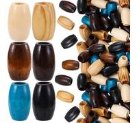 Pndeyo 30pcs 20x30mm Wooden Beads for Crafts, Large Hole Natural Wood Hair Bead, Vintage Wooden Spacer Accessories for Macrame Necklace Bracelet DIY Craft Handmade Decor- 6 Colors