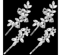 Pndeyo 4pcs Sparkle Rhinestones Hair Clips for Women, Non-Slip Bridal Crystal Hair Pins, French Alloy Leaf Shape Hair Barrettes Accessories for Long Medium Straight Wavy Curly Hair- Silver