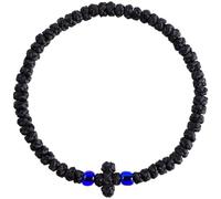Pndeyo Orthodox Prayer Rope, Thicken Christian Greek Prayer Rope with Blue Beads, Handmade Orthodox Bracelet Blessing Cross Tassel Car Hanging Charms for Women & Men- Black