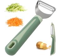 Pneatdez Julienne & Potato Peeler Set - Y Carrot Shredder & I Shaped Swivel Peeler with 4.8'' Long Silicone Handle - Green