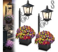 Pnedeodm 2-in-1 Outdoor Solar Lamp Post Light with Planter, Dusk to Dawn Garden Lamp Post for Yard Lighting, Waterproof Post Lights Solar Powered for Patio, Pathway, Porch,Front Door (2Pcs)