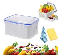 Pnedeodm 4 in 1 Stackable Food Storage Container Set with Airtight Lids, Fruit and Produce Keeper for Fridge, Plastic Organizer Box for Berries and Salad (Blue, M)
