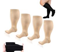 Pnedeodm Everstride Compression Socks, Everstride Advanced Wide Compression for Women Wide Calf (UK, Alpha, 3XL, Regular, Regular, Beige)