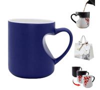 Pnedeodm Heart-Shaped Color Changing Magic Ceramic Mug, Funny Color Changing Coffee Cup, Heart Shaped Handle Ceramic Coffee Cup for Valentine's Day, Romantic Gift (Blue)