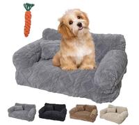 Pnedeodm Plush Calming Pet Sofa Bed, Calming Pet Sofa with Washable Removable Cover, Anti-Anxiety Plush Dog Couch with Raised Rim & Non-slip Bottom, Soft Cat Sofa for Small Medium Pets (Grey, S)