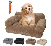 Pnedeodm Plush Calming Pet Sofa Bed, Calming Pet Sofa with Washable Removable Cover, Anti-Anxiety Plush Dog Couch with Raised Rim & Non-slip Bottom, Soft Cat Sofa for Small Medium Pets (Khaki, XL)