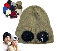 Pnedeodm Unisex Solid Color Goggle Lens Design Beanie Hat, Goggle Lens Beanie Winter Stylish Hat Outdoor Sports (UK, Alpha, One Size, Khaki)