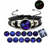 Pnedeodm Zodiac Signs Bracelet, Multilayer Adjustable Twelve Constellation Zodiac Leather Bracelets, Manifestation Bracelet for Women Men (Aquarius)