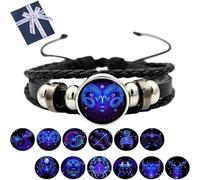 Pnedeodm Zodiac Signs Bracelet, Multilayer Adjustable Twelve Constellation Zodiac Leather Bracelets, Manifestation Bracelet for Women Men (Aries)