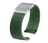 PNESHGTT 21mm Curved End Rubber Watchband Compatible With Longines Conquest HydroConquest L3.781 642 742 782 Sports Diving Silicone Blue Watch Strap(Green-silver clasp)