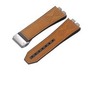 PNESHGTT Compatible With HUBLOT TPU Tape BIGBANG Leather Watchband 28mm Quick Release Interface Big Rubber Watch Strap Men Bracelet(Light Brown-silver)