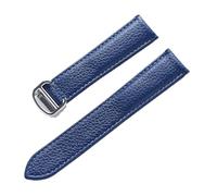 PNESHGTT Compatible With Lychee Grain Cowhide Strap Men's And Women's Models Substitute Cartier SOLO London Leather Watch Chain Accessories(Blue white line,14mm)