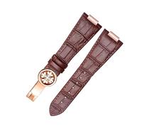 PNESHGTT Leather Calfskin Compatible With Patek Philippe Nautilus Watchstrap Stainless Steel Butterfly Buckle End Piece Strap Belt(A-brown-rose gold)