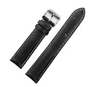 PNESHGTT Watch strap small fresh women's soft first layer cowhide compatible with Casio Dw Tissot Longines men's litchi pattern(Black white line,15mm)