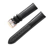 PNESHGTT Watch strap small fresh women's soft first layer cowhide compatible with Casio Dw Tissot Longines men's litchi pattern(Black rose buckle,20mm)