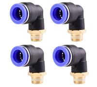 Pneumatic 90° Angle Socket Fittings with Male Thread Pneumatic Quick Couplings for Plug-In Hoses, Push-In Compressed Air Connection, 12 mm 1/4 inch, Pack of 4
