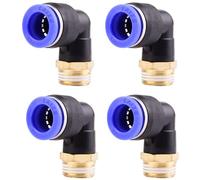 Pneumatic 90° Angle Socket Fittings with Male Thread Pneumatic Quick Couplings for Plug-In Hoses, Push-In Compressed Air Connection, 12 mm 3/8 Inch Pt, Pack of 4