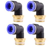 Pneumatic 90° Angle Socket Fittings with Male Thread Pneumatic Quick Couplings for Plug-In Hoses, Push-In Compressed Air Connection, 12 mm 1/2 inch, Pack of 4