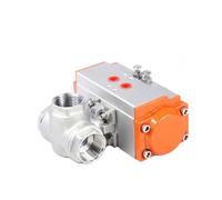 Pneumatic Actuator Ball Valve, 3/4" Pneumatic Ball Valve Three-Way T/L Type Stainless Steel Female Thread Double Acting Quick Cut-Off valves(T Type)