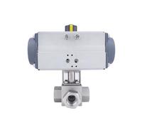 Pneumatic Actuator Ball Valve, DN40 32Mpa 300bar 320bar High Pressure Ball Valve 3 Way Stainless Steel SS304 Pneumatic 1-1/2 inch T L Type(T Type A)