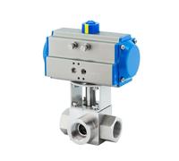 Pneumatic Actuator Ball Valve, DN8/DN10/DN15 32Mpa 300bar High Pressure Ball Valve 3 Way Stainless Steel SS304 Pneumatic 1/4 3/8 1/2 T L Type(Dn10,T Type A)
