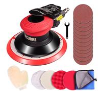Pneumatic Air Sander 6 Inch DA Palm Sander, High Speed Random Orbital Sander for Woodworking & Auto Polishing (including 12 sandpaper + 4 polishing pads + accessories)
