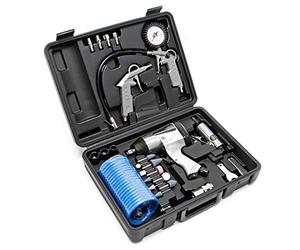 Pneumatic Air Tool Set 27 Pieces Including Impact Wrench Air Hammer Straight Grinder and Accessories