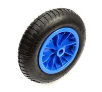 Pneumatic Blue Plastic Wheel & Tyre Black Knobbly Tread 2 Ply Size 3.50-8/14 Inch Wheelbarrow 25.4mm Bore No Bush Or Bearing 75mm Hub