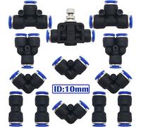 Pneumatic Fittings, CESFONJER 13 Pcs Air Push Quick Fittings Kit, Quick Release Air Hose Connector,for 10 mm PU/PE/Nylon Tube Pipe (Y+T+L+I Type +Pipe Throttle Valve Combo)