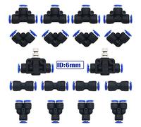 Pneumatic Fittings, CESFONJER 18 Pcs Air Push Quick Fittings Kit, Quick Release Air Hose Connector,for 6mm PU/PE/Nylon Tube Pipe (Y+T+L+I Type +Pipe Throttle Valve Combo)