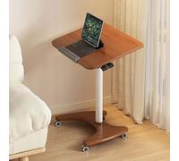 Pneumatic Lift Table, Mobile Standing Desk, Foldable and Reversible Portable Lectern Podium Stand, Alloy Lifting Column Pulpit with 4 Rolling Wheels brown