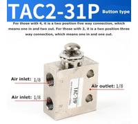 Pneumatic Mechanical Thrust Valve 2 Pos 3/5 Way Manual Push Button Air Flow Control Valve Compatible with TAC2 Series Models(TAC2-31P (Button))