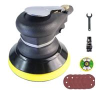 Pneumatic Polishing Machine, Hand Sander Pad Air Sanding Device Set, Ergonomic Universal, Metal Waxing and Rust Removal, for Car Paint Care Black 5in