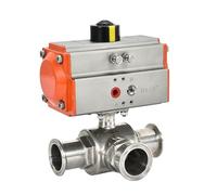 Pneumatic Quick Mount T-Type/L-Type Stainless Steel Sanitary Clamp 304/316 Three-Way Ball Valve 1Pcs(T-DN19 AT52,304)