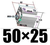 Pneumatic SDA Compact Air Cylinder Bore 50MM Port 1/4" Mini Single Rod(50X25,Without Magnetic)