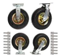 Pneumatic Swivel Caster Wheels | Heavy Duty Rubber Castor Wheel Set Top Plate Fixed Air Filled Ideal for Cabinets, Tables, Shelves of 4 Casters with Inner Tubes