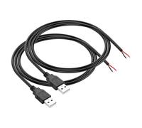 PNGKNYOCN 3.2FT USB Pigtail Cable, 22AWG 5V/3A USB A Male Plug to 2 Pin Bare Wire for Equipment Installed or Replacement Repair DIY（2-pack）