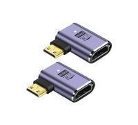 PNGKNYOCN 90 Degree 8K Mini HDMI Adapter,2-Pack 48Gbps Left Angle Mini HDMI Male to HDMI Female 2.1 Version Bidirectional Connector Support 8K@60Hz, 4K@120Hz, HDR, eARC (Left Bend)