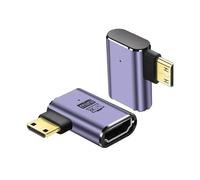 PNGKNYOCN 90 Degree 8K Mini HDMI Adapter,2-Pack 48Gbps Right Angle Mini HDMI Male to HDMI Female 2.1 Version Bidirectional Connector Support 8K@60Hz, 4K@120Hz, HDR, eARC (Right Bend)